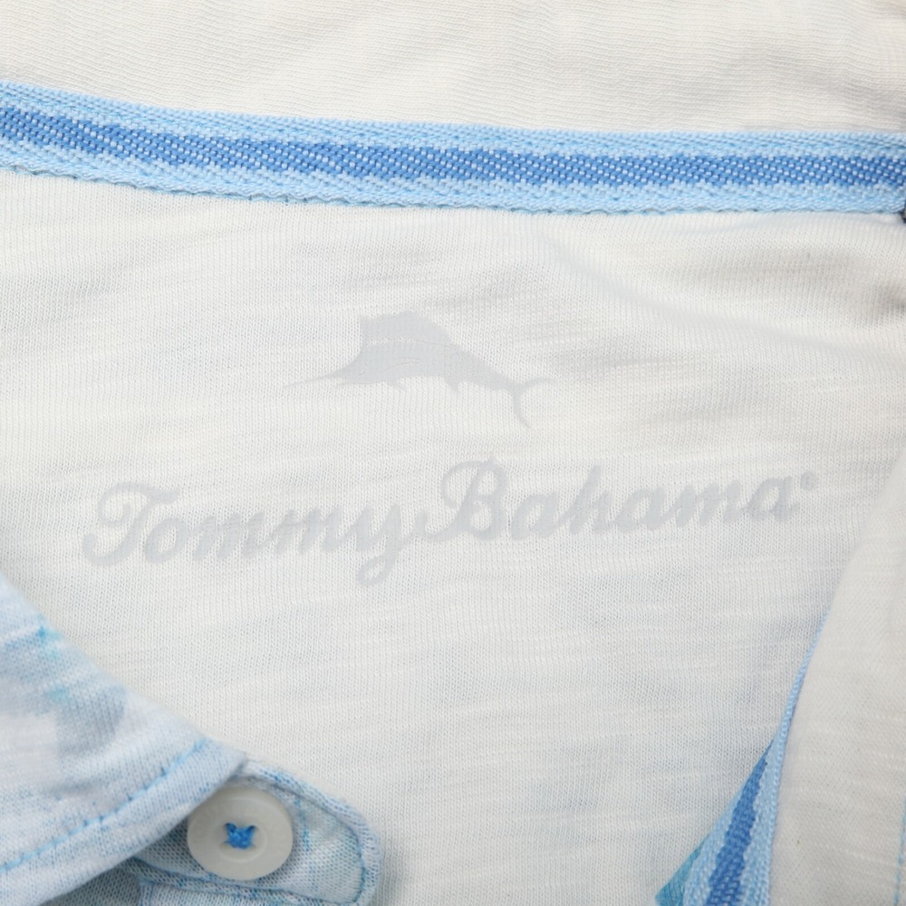 Tommy Bahama Polo Shirt Men Medium Blue Floral Palms Reverse Print Pima Cotton - Picture 4 of 11